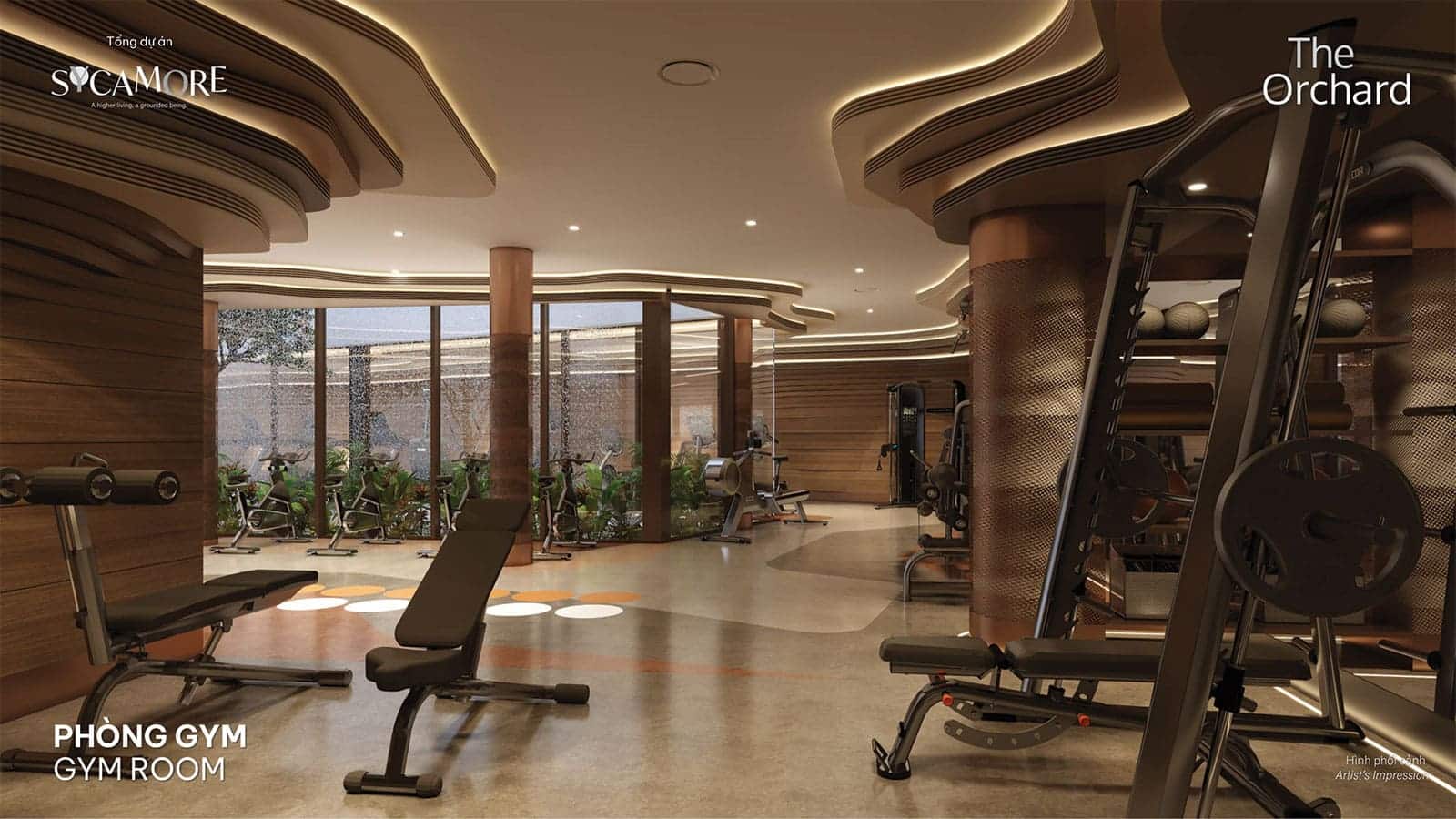 Phối cảnh tiện ích Phòng Gym tại phân khu The Orchard dự án Sycamore. Phối cảnh tiện ích Phòng Gym tại phân khu The Orchard dự án Sycamore.